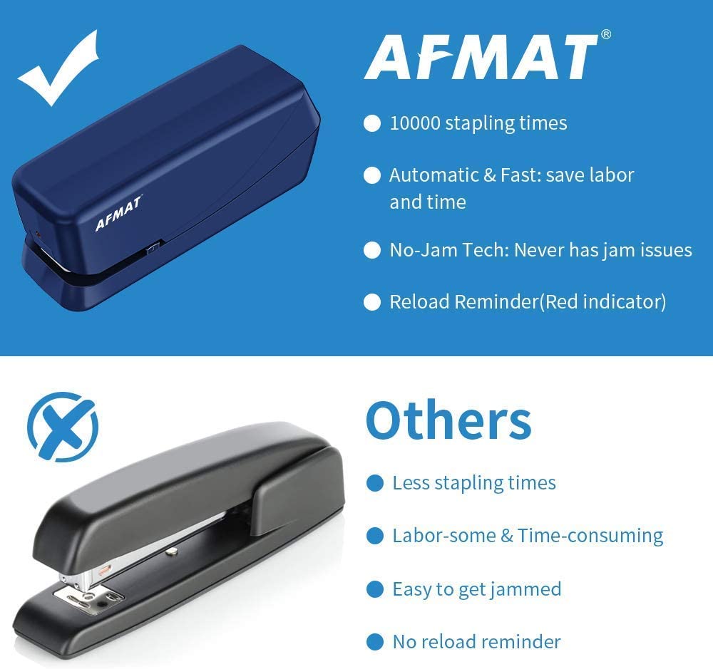 AFMAT ES04 Electric Stapler, Automatic Stapler for Desk, Electric Stapler  Desktop, AC or Battery Powered Stapler Heavy Duty, with Reload Re