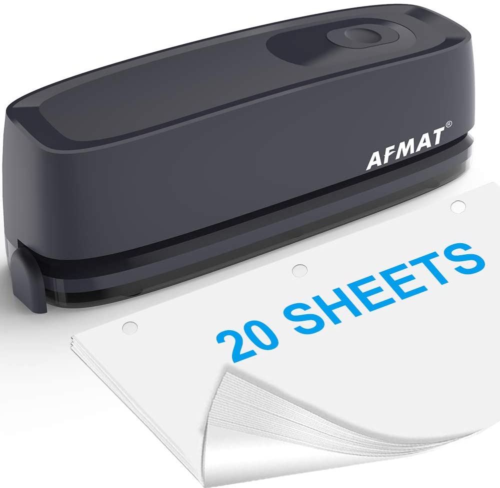 3 Hole Punch, AFMAT Electric Three Hole Punch Heavy Duty, 20-Sheet Punch Capacity HP08
